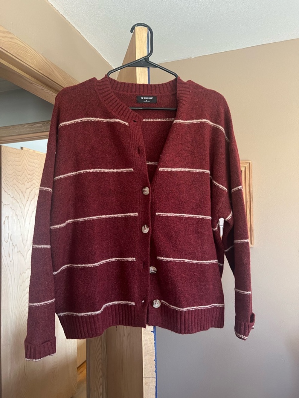 Workshop Republic Clothing Burgundy Striped Button-Up Cardigan
